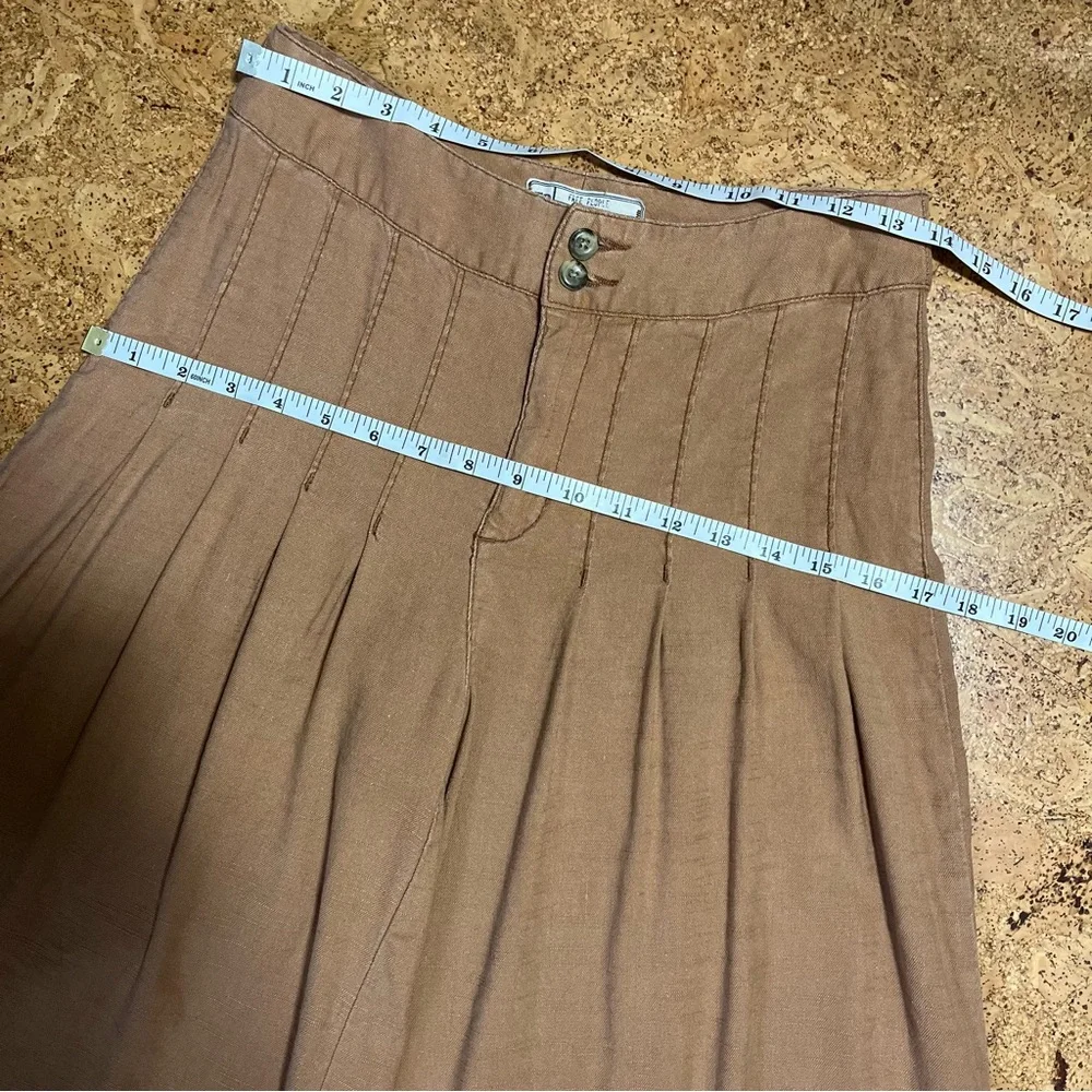 Free People Linen Blend High Waisted Pleated Wide Leg Pants Sz 2 - Picture 8 of 13